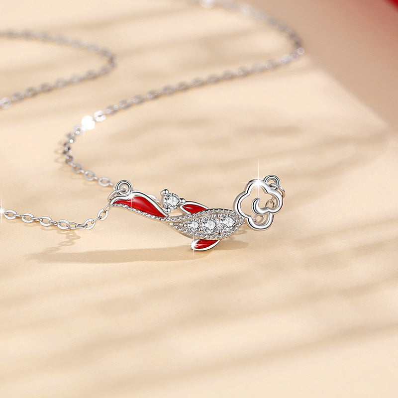 Koi Fish Sterling Silver 925 Necklace Women's Fashion All-Match Zircon Clavicle Chain for Valentine's Day Ins Auspicious Cloud Pendant