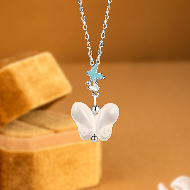 Luminous Sterling Silver Butterfly Necklace – Chalcedony