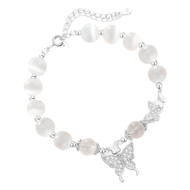 Butterfly Sterling Silver 925 Bracelet Female Niche Design Light Luxury Opal Bracelet for Girlfriend Ins Style Zircon Bracelet