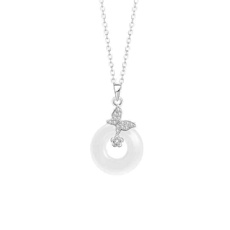 Sterling Silver Butterfly and Disc Necklace – Chalcedony