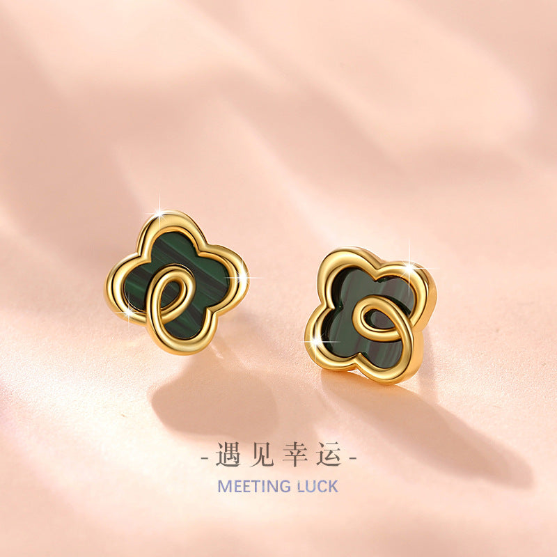 Lucky Clover Sterling Silver 925 Stud Earrings Female Niche Design Light Luxury Flower Earrings Ins Style Peacock Earrings