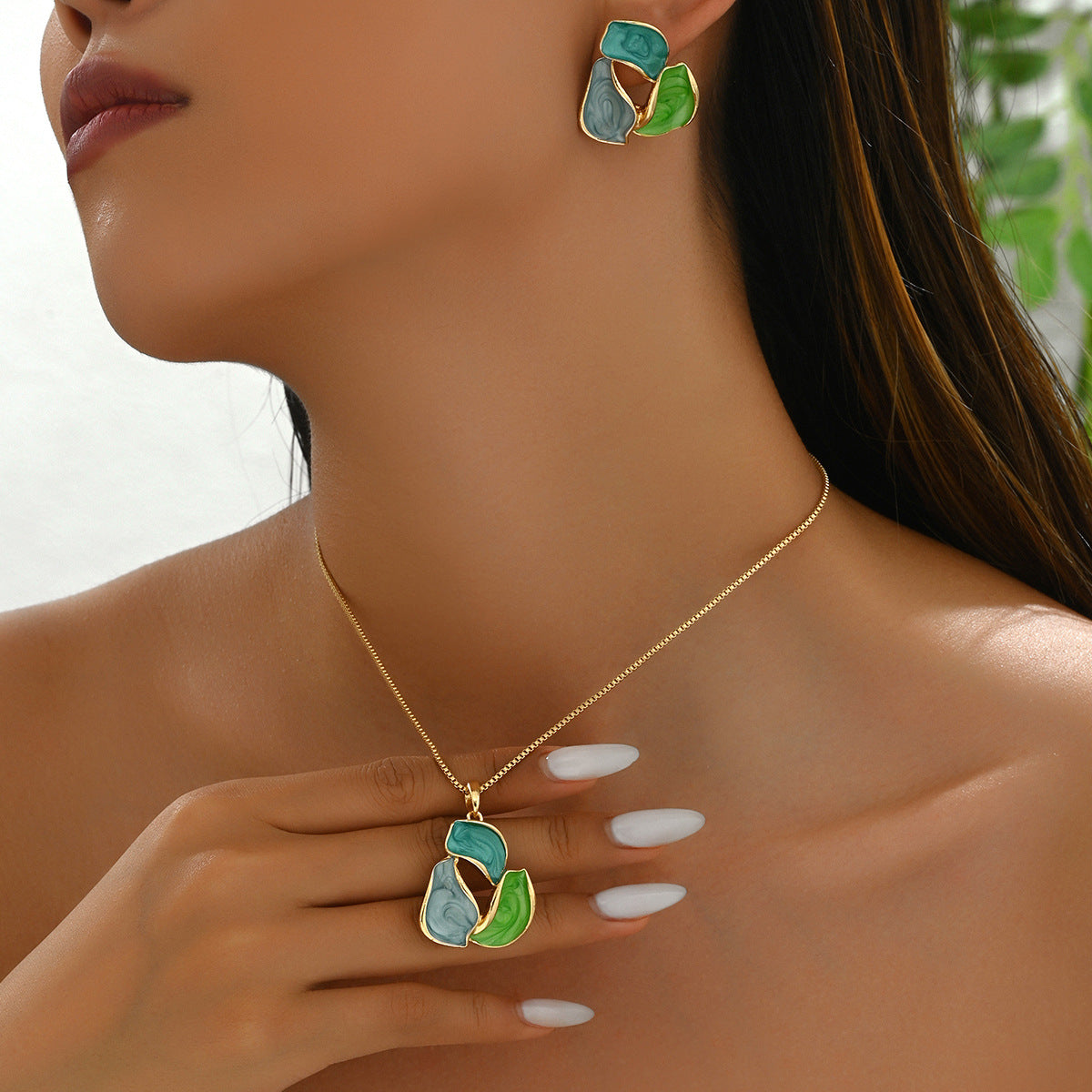 Green and Blue Organic Petal Jewelry