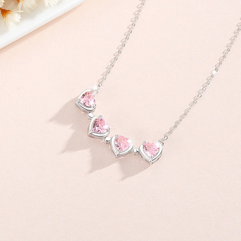 Heart-Shaped Magnetic Sterling Silver 925 Necklace for Women, Two-Strap Zircon Clavicle Chain, INS Lucky Clover Pendant