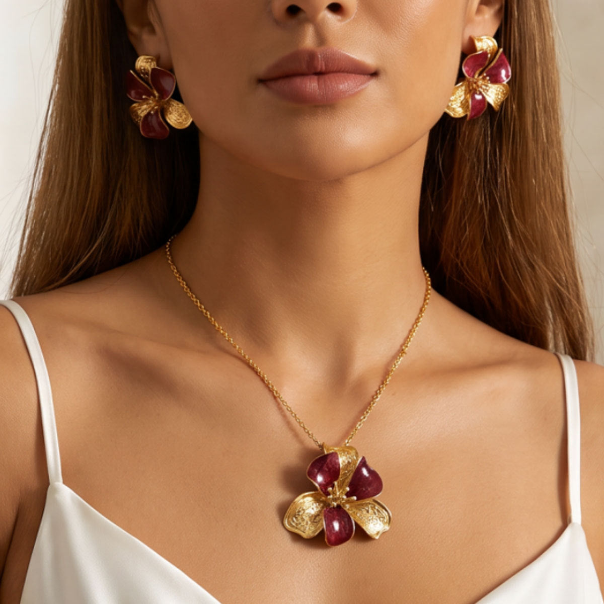 Burgundy Petal Flower Jewelry
