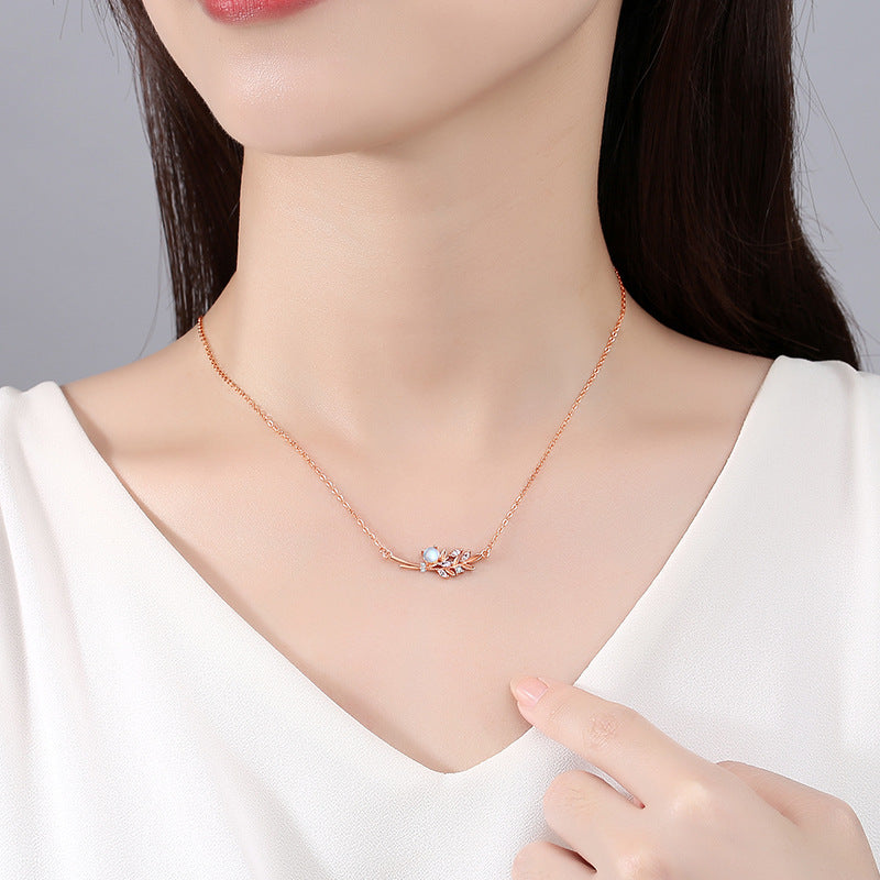 Sterling Silver Branch and Leaf Necklace – Jade
