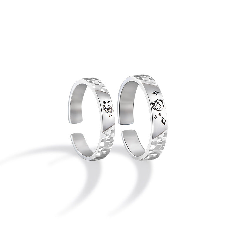 Little Prince and Rose Sterling Silver 925 Couple Ring Light Luxury High-Grade Star Ring Ins Broken Ice Ring