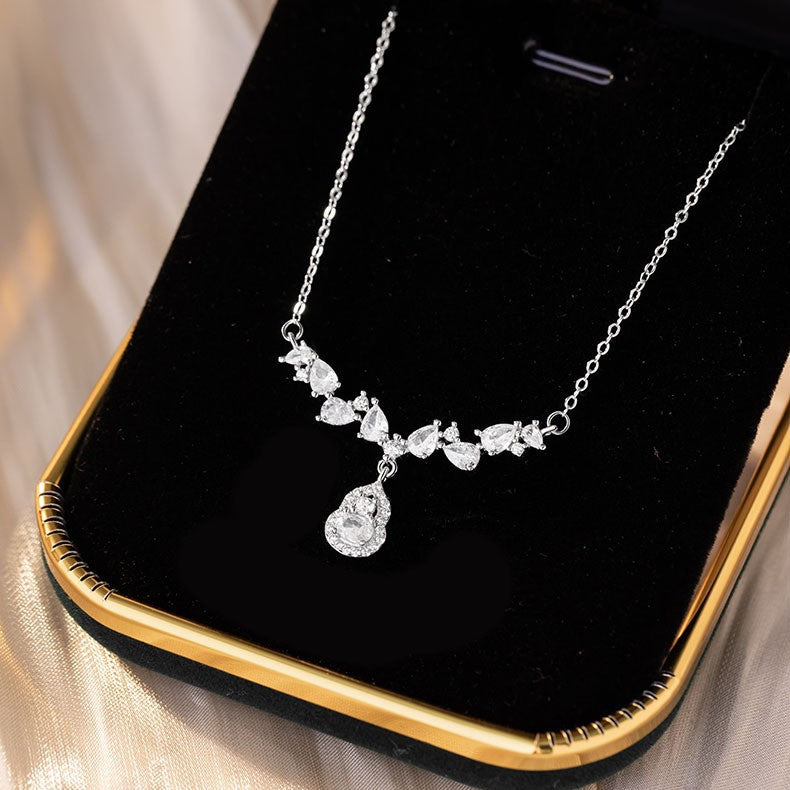 Gourd Pure Silver 999 Necklace Female Niche Design Light Luxury Zircon Clavicle Chain Ins Style Fu Lu Double Full Pendant