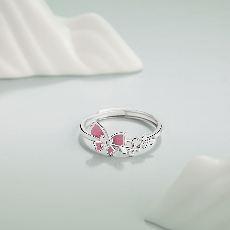 Butterfly Sterling Silver 925 Ring Women's Fashion Versatile Open Adjustable Zircon Ring Ins Style Star Pair Ring
