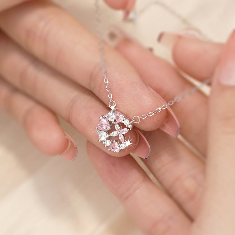 Collana in argento sterling 925 – farfalla e zirconi rosa