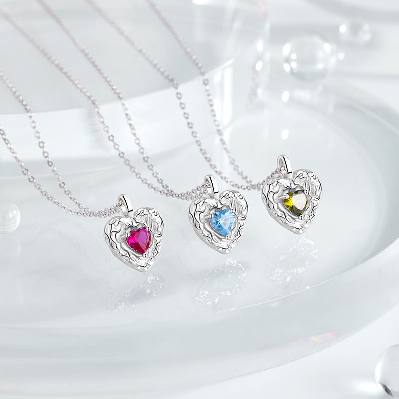 Lovely Sterling Silver 925 Necklace Female Niche Design Light Luxury Texture Clavicle Chain Ins Style Texture Zircon Pendant