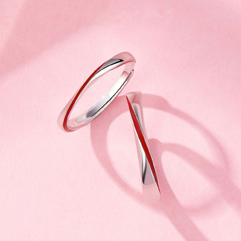 Red Line Love Sterling Silver 925 Couple Ring Men and Women Light Luxury High Sense Plain Ring 520 Gift Mobius Pair Ring