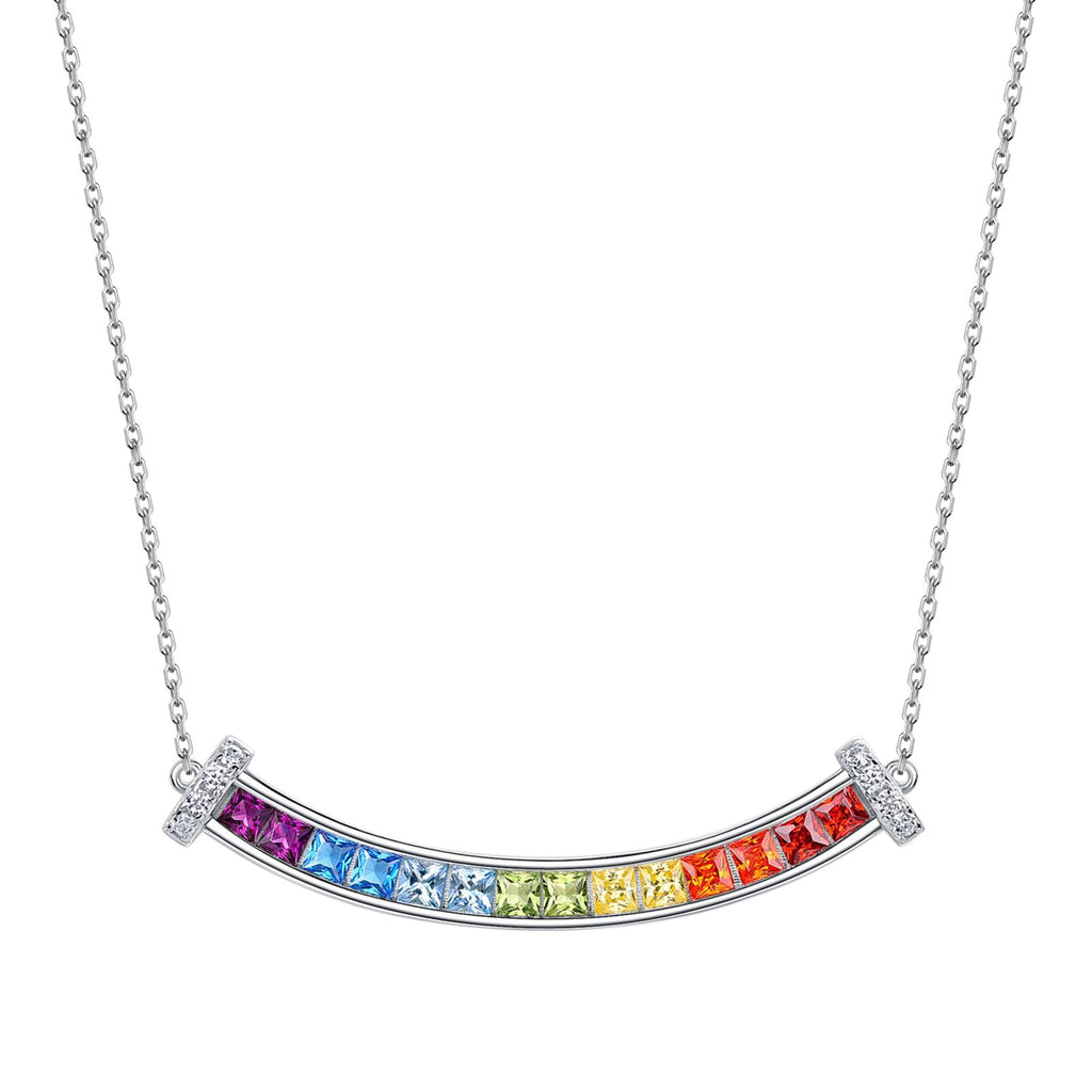 Smile Rainbow Sterling Silver 925 Necklace Female Sweet Cute Style Pink Zircon Clavicle Chain Ins Dopamine Pendant