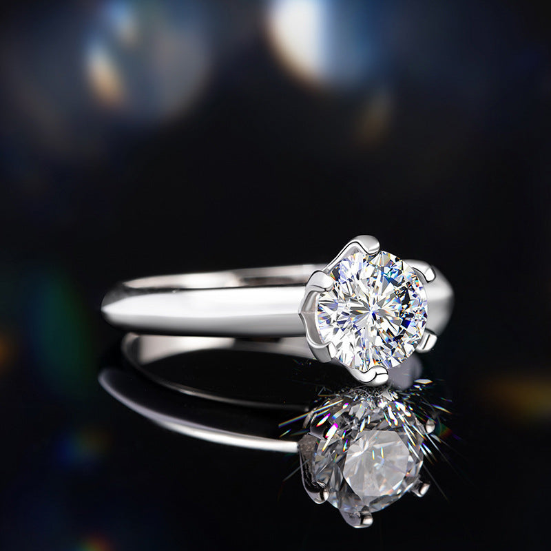Sterling Silver 925 Diamond Ring Women's Light Luxury High-Grade Moissanite Ring Classic 1 Karat Plain Ring 6-Claw Wedding Ring