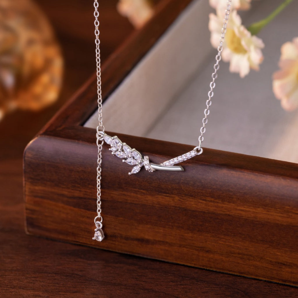 Wheat Ear Sterling Silver 925 Necklace Women's Light Luxury High-Grade Sense Laurel Goddess Tassel Clavicle Chain Small Red Book Same Pendant