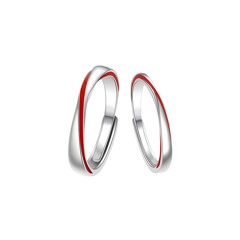 Red Line Love Sterling Silver 925 Couple Ring Men and Women Light Luxury High Sense Plain Ring 520 Gift Mobius Pair Ring