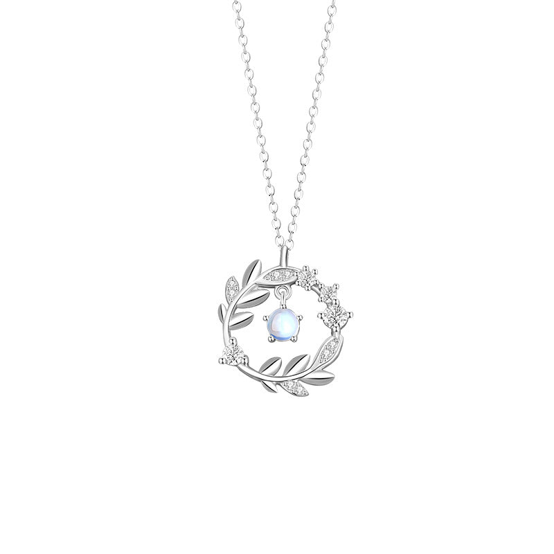 Vine Sterling Silver 925 Necklace Female Niche Design Light Luxury Glass Stone Flower Pendant Ins Style Garland Pendant