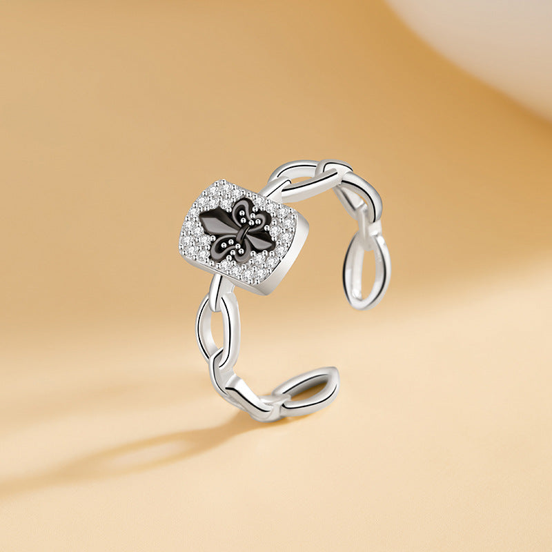 Iris Sterling Silver S925 Ring Women's Light Luxury Fashion Design Square Ring Ins Style Square Zircon Bracelet