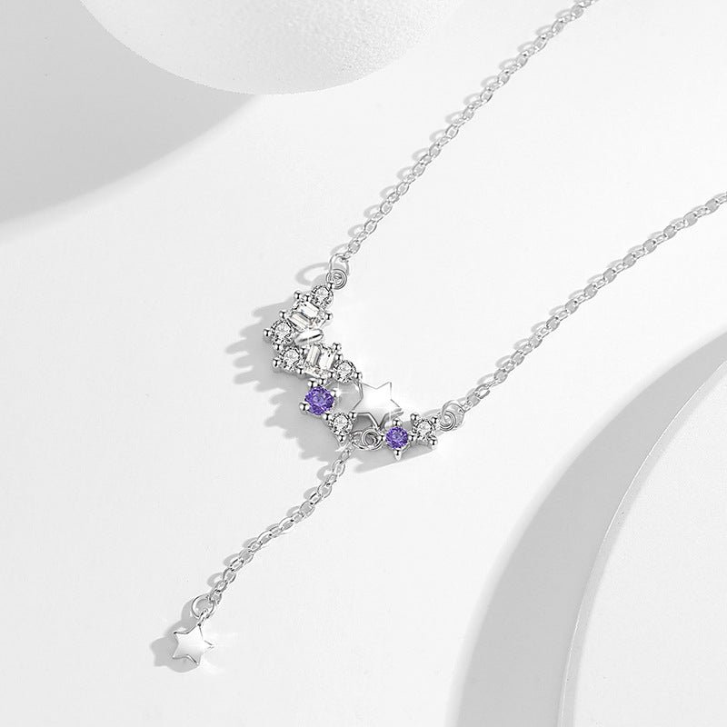 Butterfly Sterling Silver 925 Necklace Female Niche Design Light Luxury Tassel Zircon Clavicle Chain Ins Style Meteor Shower Pendant