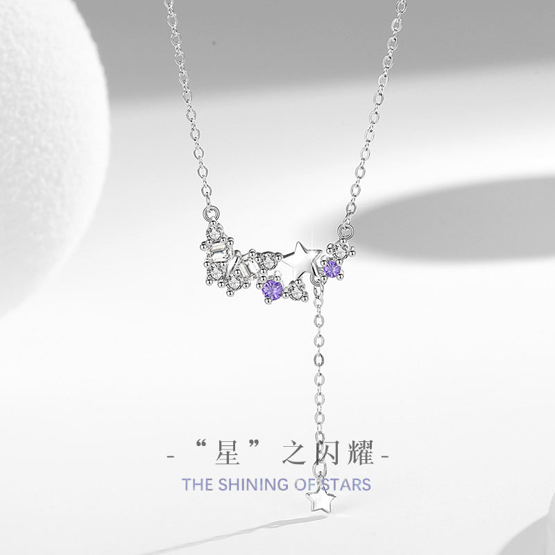 Butterfly Sterling Silver 925 Necklace Female Niche Design Light Luxury Tassel Zircon Clavicle Chain Ins Style Meteor Shower Pendant