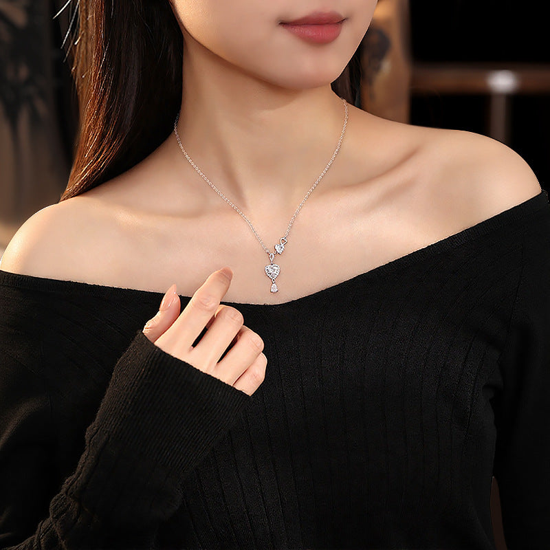 S925 Sterling Silver Necklace Light Luxury Double-Layer Lovely Water Drop Clavicle Chain Qixi Confession Gift Niche Design Necklace