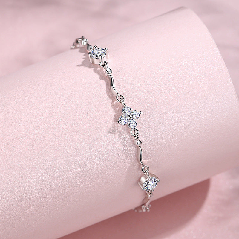 Clover Lucky Sterling Silver 925 Bracelet Female Korean Style Ins Style Simple Valentine's Day Girlfriends Birthday Gift Bracelet