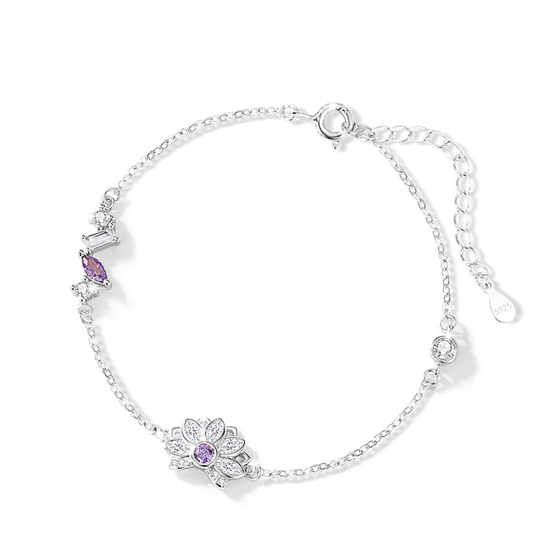 Lotus Sterling Silver 925 Bracelet Female Niche Design Light Luxury Flower Bracelet Ins Style Daisy Zircon Bracelet