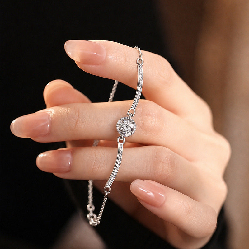 Fine Silver Bag Bracelet – Zircon Accents