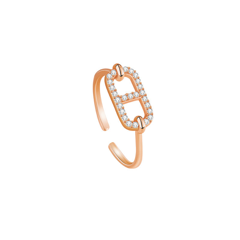 Pig Nose Sterling Silver S925 Ring Female Light Luxury Niche Design Zircon Ring Ins Sweet Style Small Square Candy Bracelet