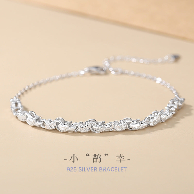 S925 Sterling Silver Small Magpie Lucky Bracelet Magpie Shape National Style Lucky Bracelet Adjustable Niche Design Silver Jewelry Supply