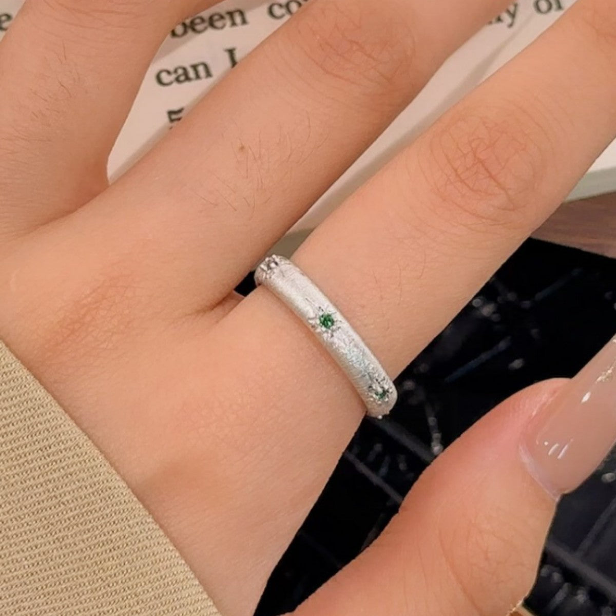 Starry Sky Sterling Silver 925 Ring Retro Style Brushed Zircon Star Ring Light Luxury High-Grade Meteor Shower Ring