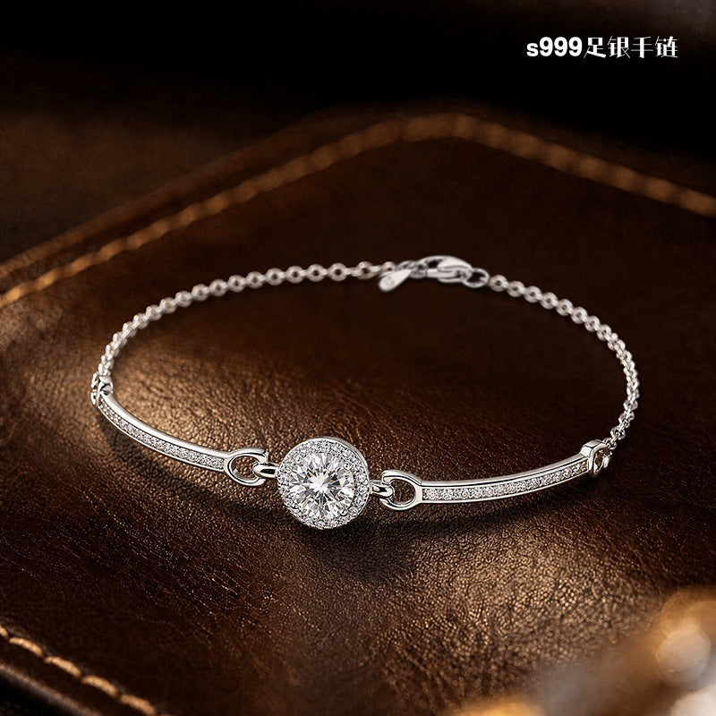 Fine Silver Bag Bracelet – Zircon Accents