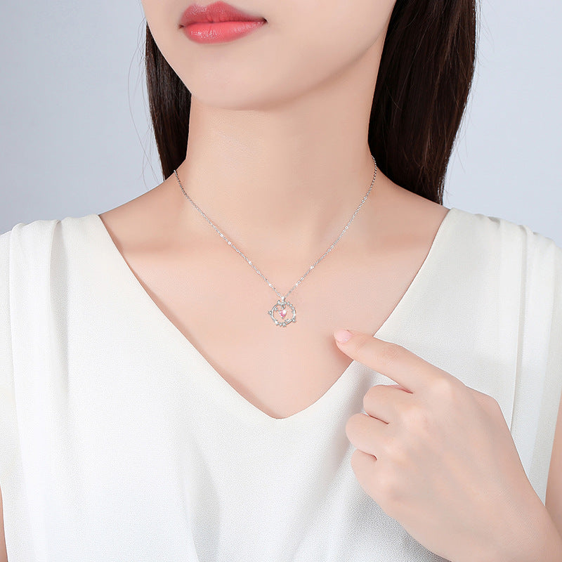 Sterling Silver Flower Necklace – Pink Zircon