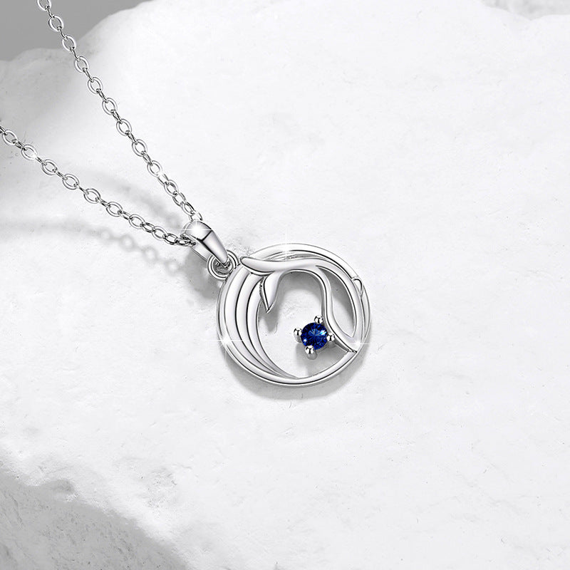 Whale Has You Sterling Silver 925 Couple Necklace, INS Glazed Stone Clavicle Chain 520 Valentine's Day Fishtail Pendant