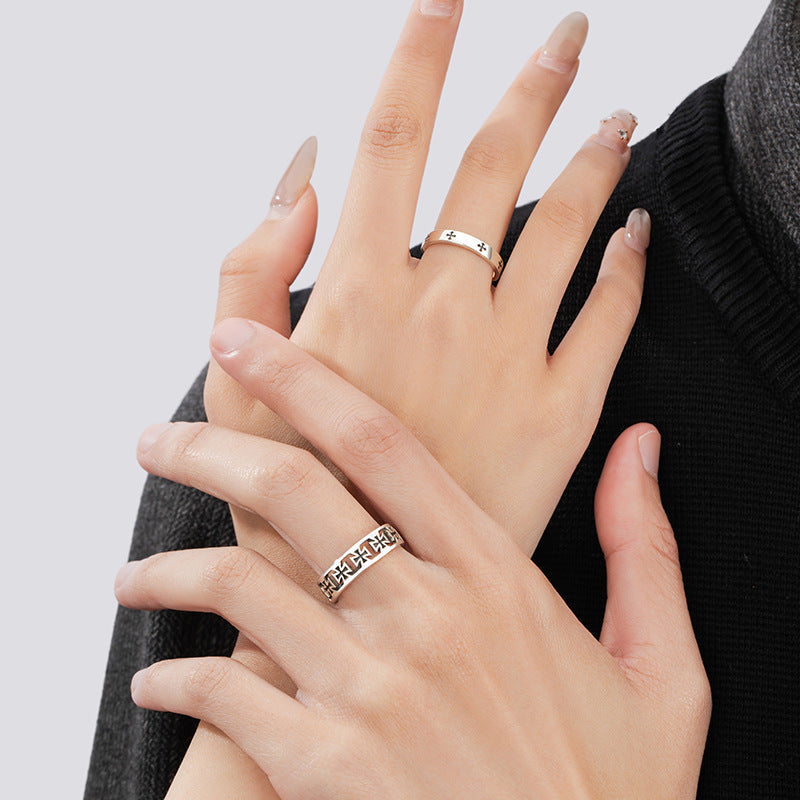 Cross Sterling Silver 925 Couple Ring Men and Women Niche Design Light Luxury Star Ring Ins Valentine's Day Ring