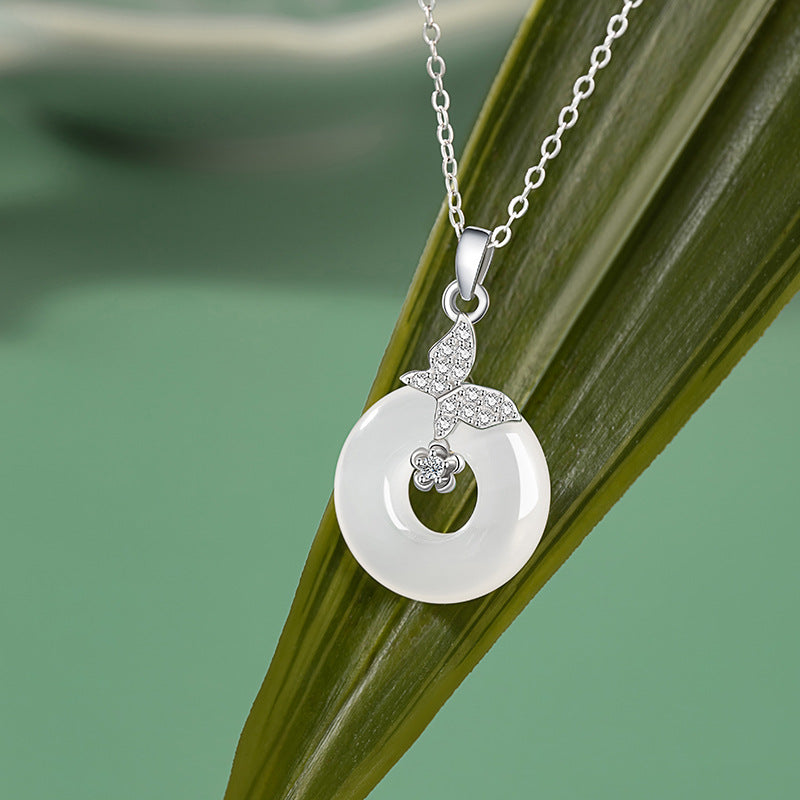 Sterling Silver Butterfly and Disc Necklace – Chalcedony