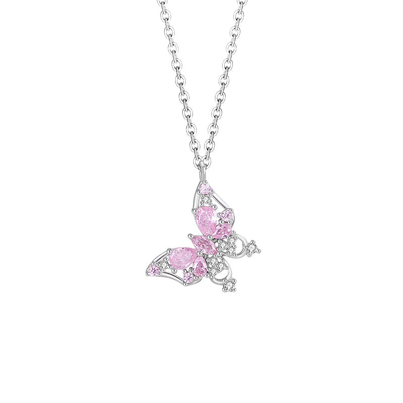 Sterling Silver Butterfly Necklace – Pink Zircon