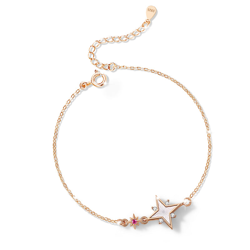 Star Sterling Silver 925 Bracelet Women's Fashion Versatile White Fritillary Bracelet Ins Style Girlfriends Five-Pointed Star Bracelet