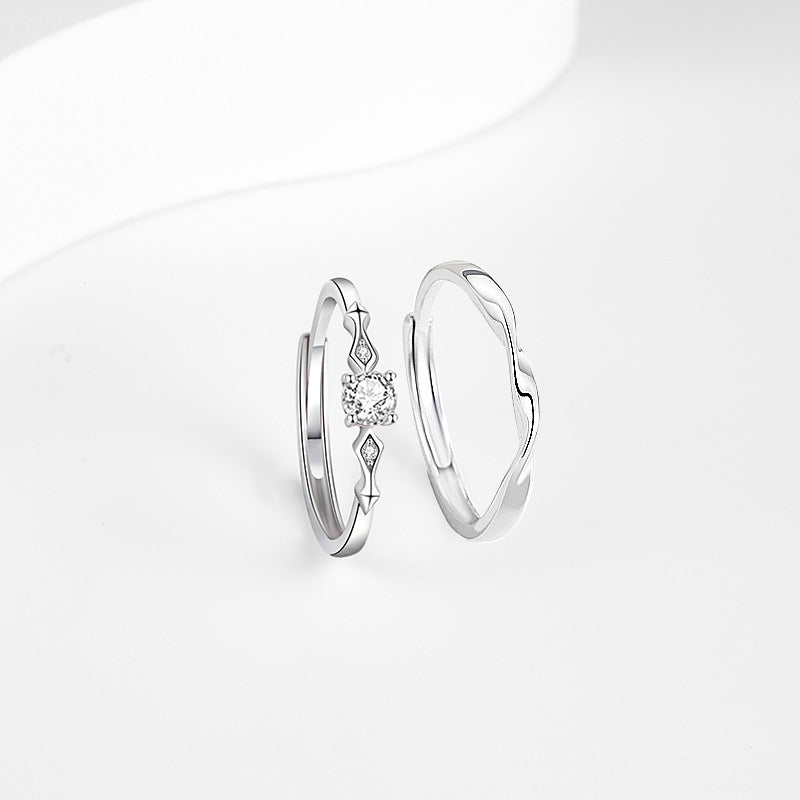 Mobius Sterling Silver 925 Couple Ring Men's and Women's Light Luxury High-Grade White Crystal Ring Ins Valentine's Day Ring