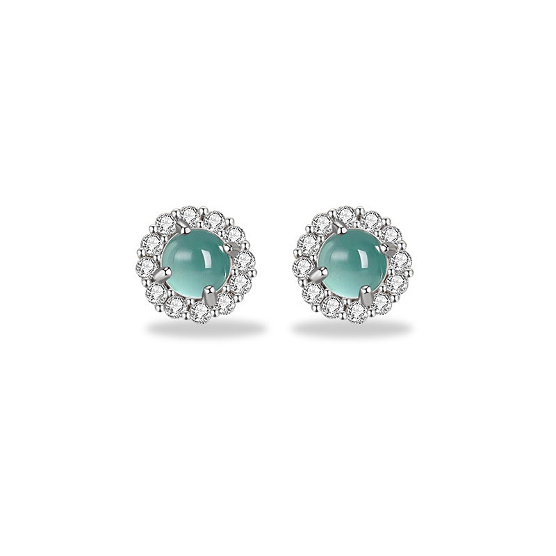 Sunflower Sterling Silver 925 Stud Earrings Women's Light Luxury High-Grade Natural Blue Water Dangerous Jade Earrings Ins Flower Earrings