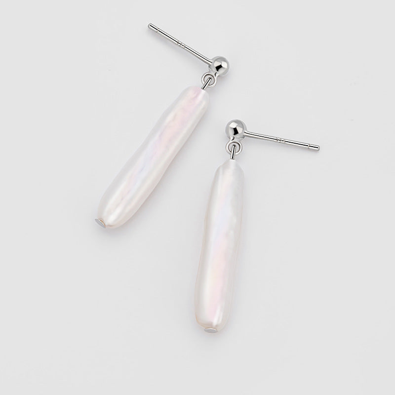 Natural Baroque Pearl Sterling Silver 925 Stud Earrings Female Niche Design Light Luxury Earrings Ins Style Small Silver Bar Earrings