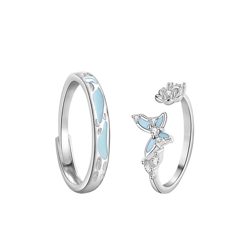 Butterfly Sterling Silver 925 Luminous Couple Ring Niche Design Light Luxury Flower Ring Ins Style Peach Blossom Ring