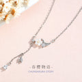 Sterling Silver Cherry Blossom and Butterfly Necklace – Zircon Accents