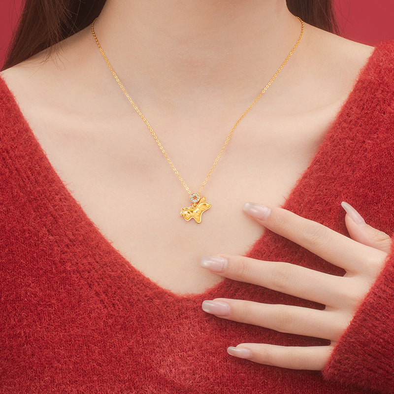 Immediately Rich Flower Sterling Silver 925 Necklace Women's Light Luxury High-Grade Sense Birth Year Copper Coin Clavicle Chain Zodiac Horse Pendant