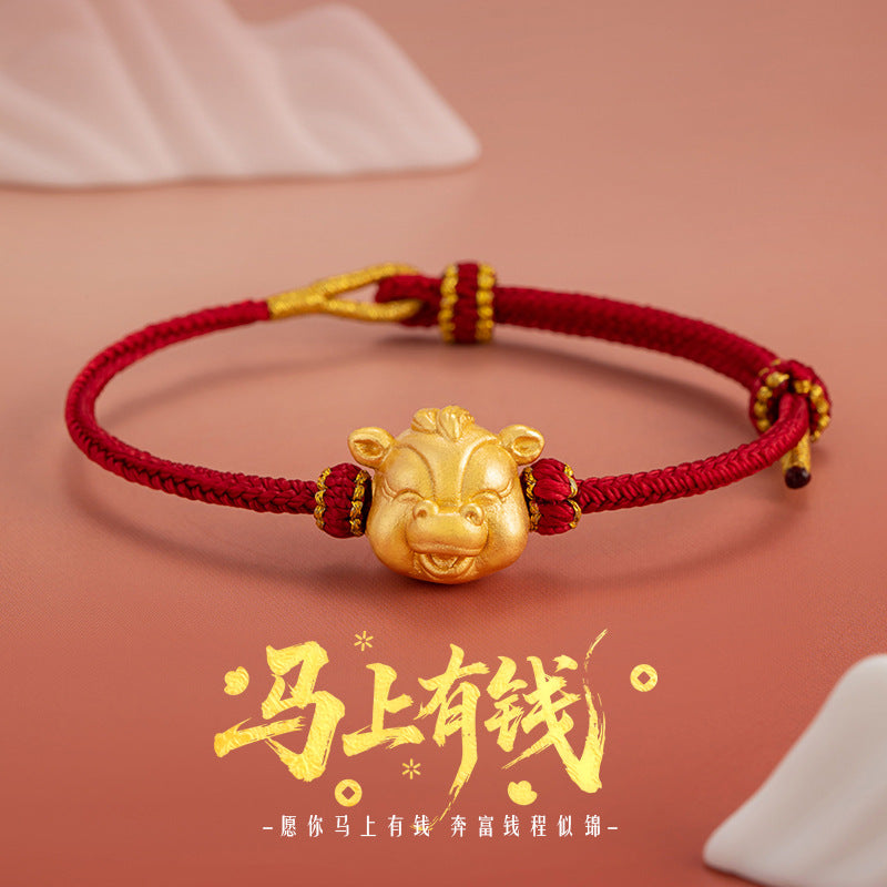 Twelve Zodiac Pure Silver 999 Bracelet National Fashion Light Luxury Style Safe Joy Soon Rich Bracelet Birth Year Bracelet
