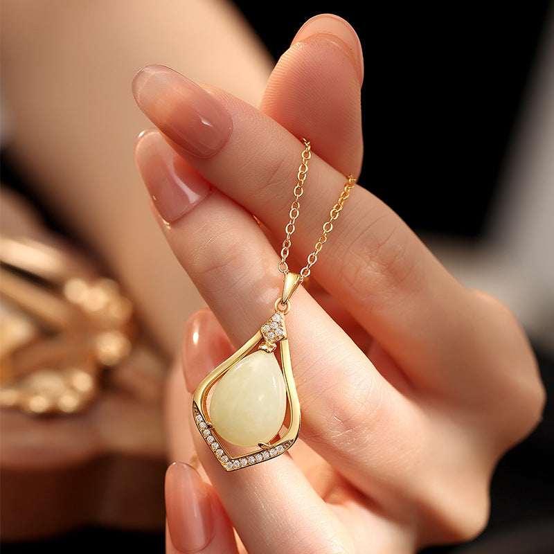 New Chinese Style Hetian Jade S925 Sterling Silver Necklace National Style Smooth Safe Water Drop Pendant for Elders Mother's Day Gift
