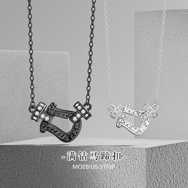 Horseshoe Buckle Sterling Silver 925 Necklace Fashion All-Match Zircon Ring Buckle Clavicle Chain Ins Style Navigation Buckle Pendant