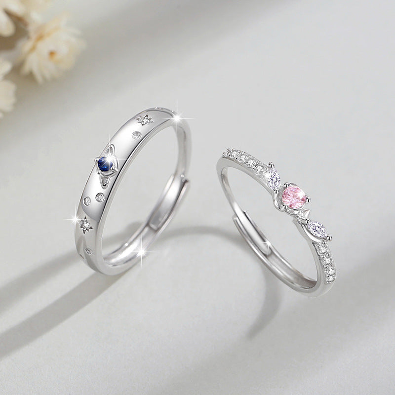Rose Sterling Silver 925 Couple Ring Men and Women Fashion Versatile Star Ring Ins Style Zircon Planet Ring