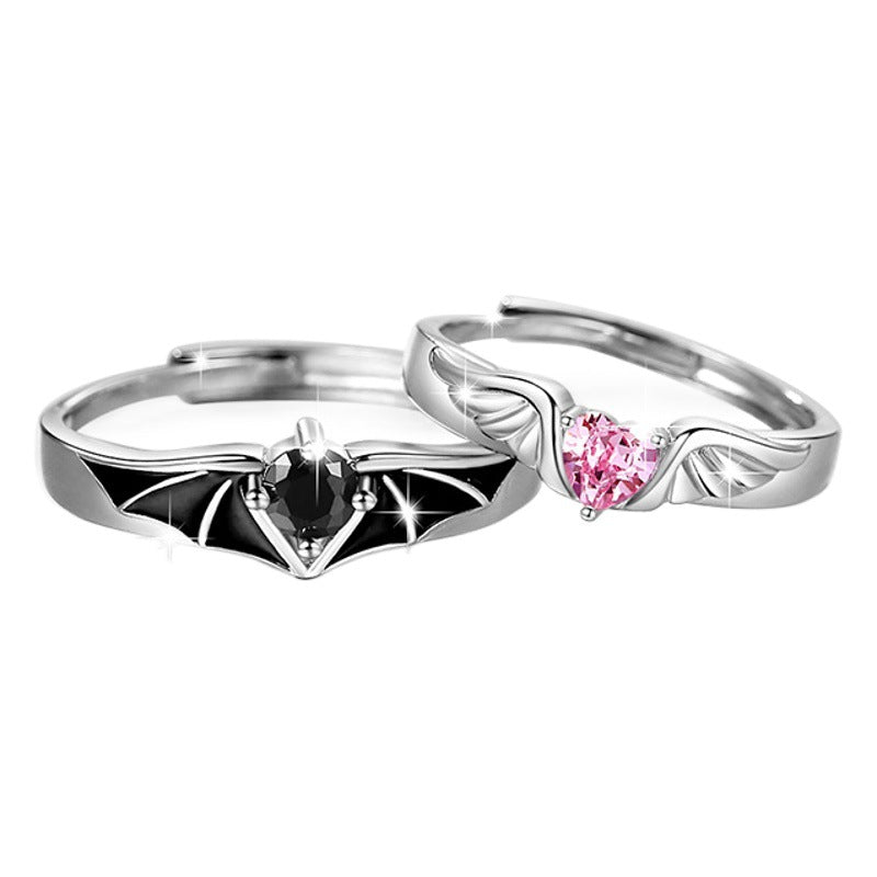 Angel Wings Sterling Silver 925 Couple Ring Men's and Women's Fashion All-Match Love Ring Thing Ins Devil Ring