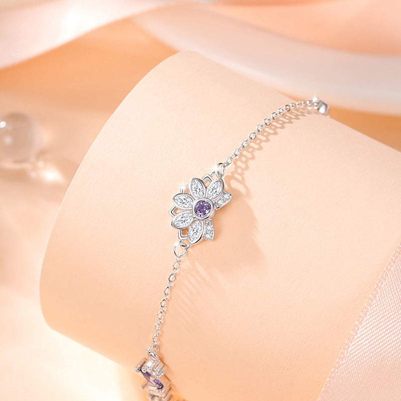 Lotus Sterling Silver 925 Bracelet Female Niche Design Light Luxury Flower Bracelet Ins Style Daisy Zircon Bracelet