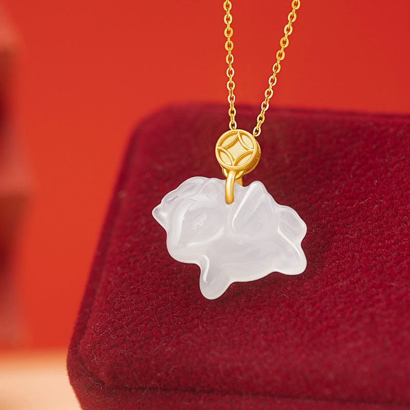 Immediately Rich Sterling Silver 925 Necklace Female New Chinese White Agate Birth Year Copper Coin Clavicle Chain Zodiac Horse Pendant